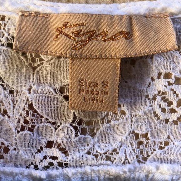 KYRA, white, lace, half wrap-front, blouse with tie up waist, Size Small - Picture 3 of 7